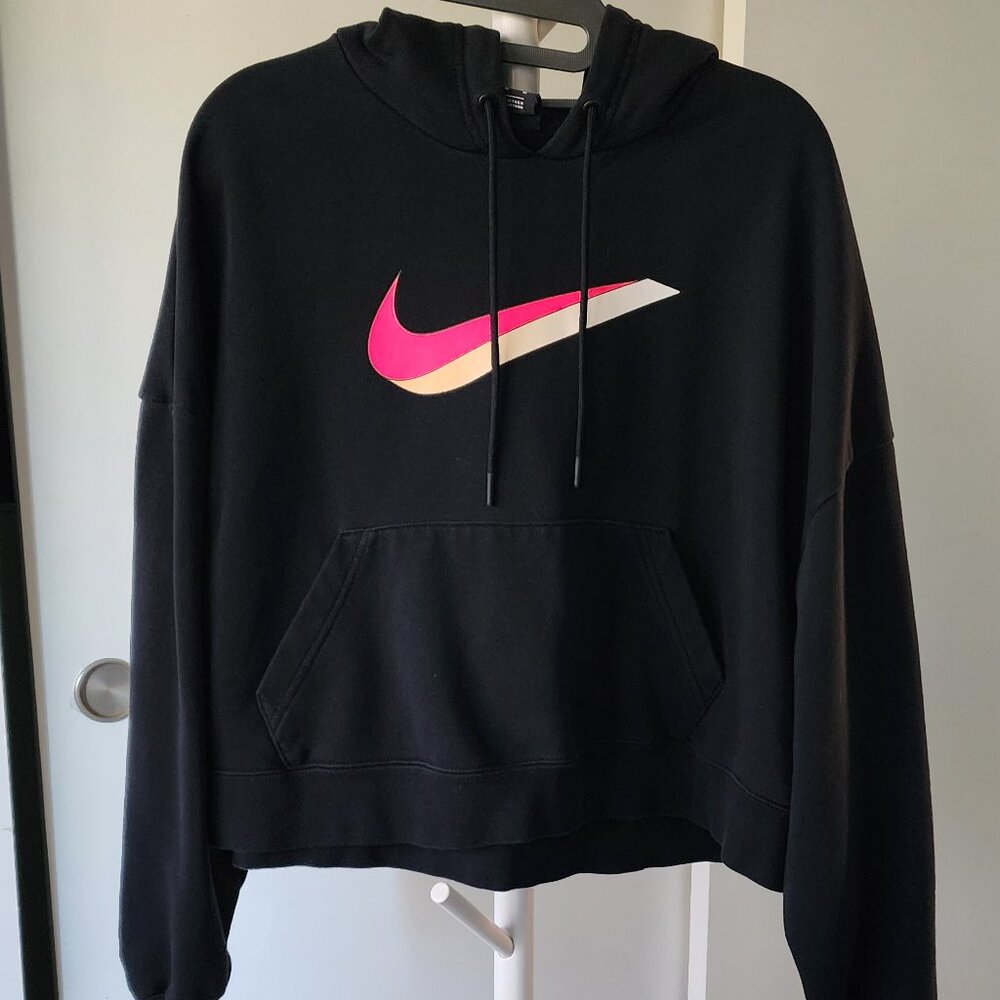 Nike Women's Icon Clash Fleece Black Crop Hoodie - Size MD